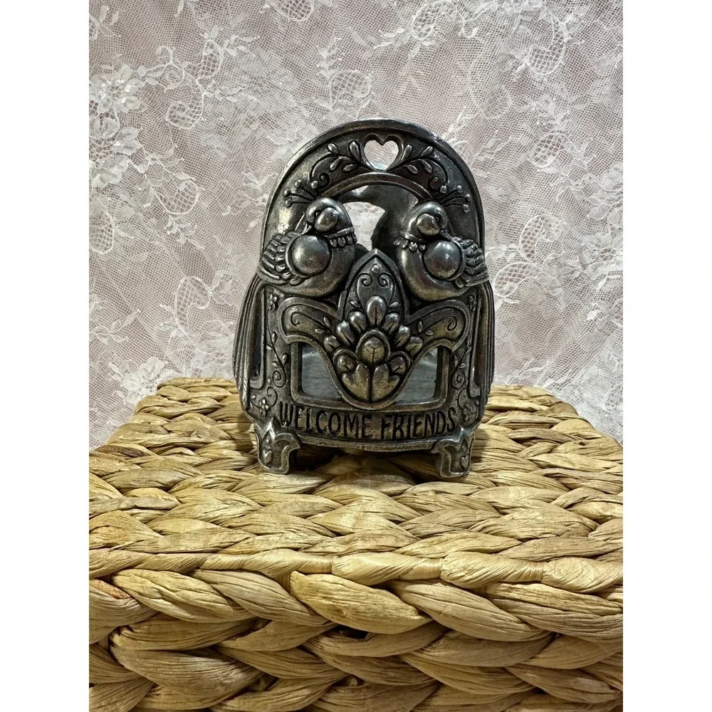 Yankee Candle Welcome‎ Friends Large Jar Holder Silver Tone Birds Floral Heart